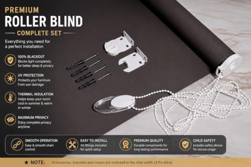 Image of 100% Blackout Roller Blind for Windows|Room Darkening & Privacy Protection Window Shade Blinds|Home, Bedroom, Living Room & Office|White, 2.5X10 Feet, Pack of 1