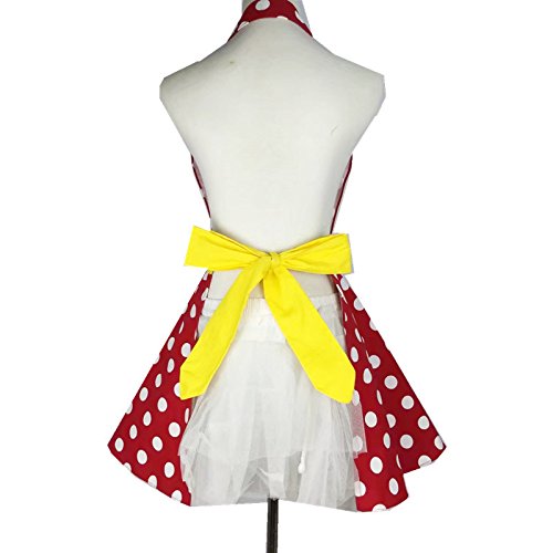 Hyzrz Lovely Retro Aprons For Women Cute Adjustable Cotton Sexy V-Necked Polka Dot Apron Classic Big Wave (Big Red Polka Dot) #TOP2