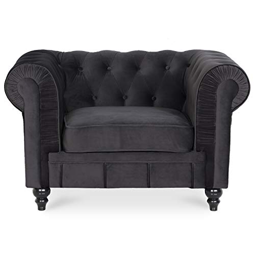 INTENSE DECO Fauteuil Chesterfield Velours Altesse Noir