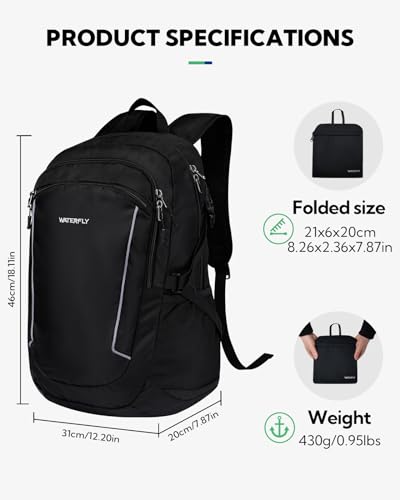 Waterfly Hiking Foldable Lightweight Backpack: 28L Packable Rucksack Daypack with Wet Compartment For Men and Women - Image 2