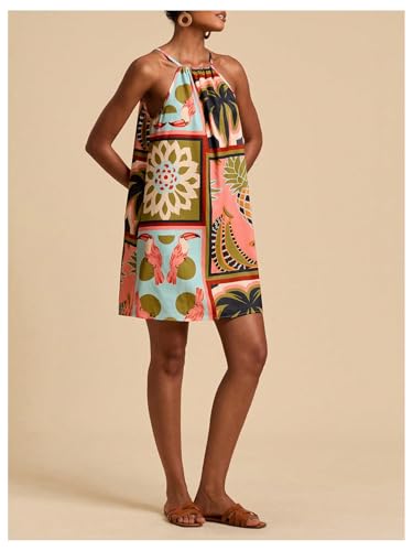 Image of SweatyRocks Women's Tropical Print Halter Dresses Sleeveless Holiday Summer Mini Dress