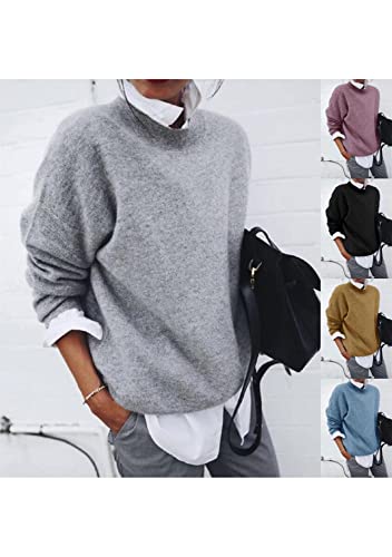 GORIFE Women's Winter Loose Sweaters Lapel Collar 2 in 1 Style Blouse Solid Long Sleeve Pullovers2