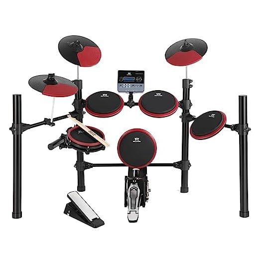 MUSTAR Electric Drum Set, Eight Piece Electronic Drum Kit, Drum Throne, Drum Sticks & Audio Cables, 225 Sounds, Stable Steel Frame, 15 Preset Drum Sources