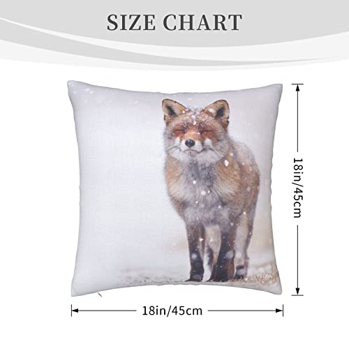 Varun Square Throw Pillow Covers Cute Smiling Fox In Snow Pillow Cases Decorative For Home Bedroom Sofa Winter Falling Snowflakes Beautiful Painting Pillowcases Standard Size 18X18 Inch #TOP1