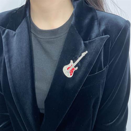 Image of Cute Guitar Rhinestones Brooches Pin Unique Colorful Crystal Enamel Brooch for Party Dance Banquet Women Men Fashion Dainty Lapel Pins Suit Shirt Ceremony Clothes Accessories Decor