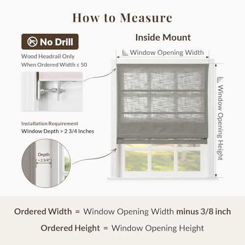 Image of TWOPAGES Liz No Drill Cordless Roman Shades Linen Textured Roman Blinds for Windows, Custom Made Room Darkening Blackout Roman Window Shades, Hardware Included, Grey, 1 Piece