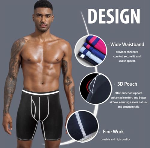 Men's Boxer Briefs, Soft and Breathable Cotton Underwear, 9 Inch Long Leg Boxer Briefs for Men with Open Fly4