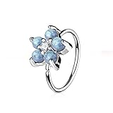 Opal Glitter Set Flower Petals CZ Center 316L Surgical Steel WildKlass Hoop Ring for Nose & Ear Cartilage (Aqua)