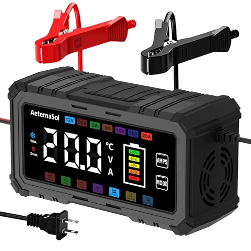 AeternaSol 20A Smart Car Battery Charger 12V/24V Battery Charger, Automatic Battery Maintainer Desulfator Compatible with LiFePO4, AGM, Gel, Lead-Acid, Trickle Charger for Truck, Motorcycle, RV, Boat