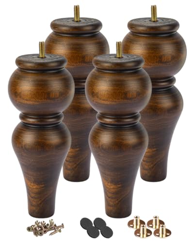 Btowin Möbelbeine aus Massivholz, 20 cm, 4 Stück, Couchbeine, Holzfüße mit Gewinde, M8-Aufhängerschrauben, Montageplatte und Schrauben für Sofa, Schrank, Ottomane, Sessel, Glasur