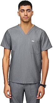 FIGS Chisec Scrub Top for Men – 3 Pockets, Tailored Fit, Squared V-Neck, 4-Way Stretch, Moisture-Wicking
