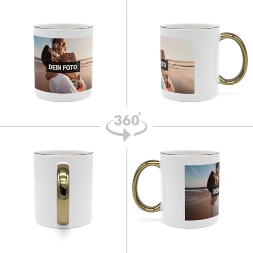PhotoFancy® - Tasse mit Foto bedrucken lassen - Fototasse personalisieren – Kaffeebecher zum selbst gestalten (Gold)