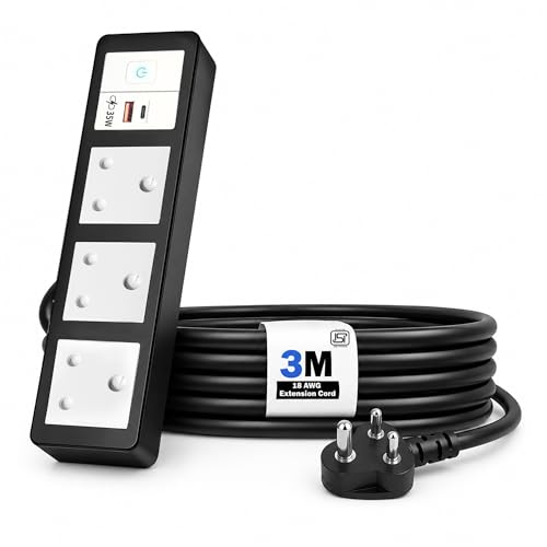 Image of MX 35W Extension Board PD GaN Charger Super Fast Charging USB-A + C, 3 Indian 16A Sockets (2600W) Multiport Desktop Power Strip for iPhone Android Laptop Tablet Charging Station 3M Cable