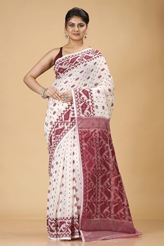 Image of OISHANI SAREE GHOR Women's Traditional Bengal Cotton Silk Soft Jamdani Saree - Beautiful design and Quality - Without Blouse Piece