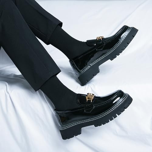 Image of Men's Patent Platform Leather Classic Oxford Shoes Round Toe Lug Sole Non-Slip Lace-Up Business Leather Shoes Fashionable Work Formal Oxfords