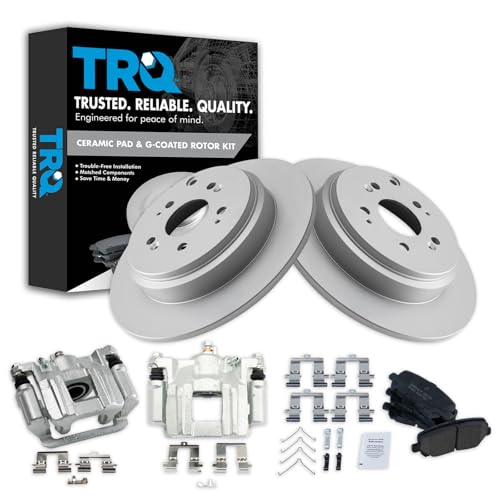 Image of TRQ Rear Brake Pad and Rotor Set Ceramic Solid Rotors Calipers