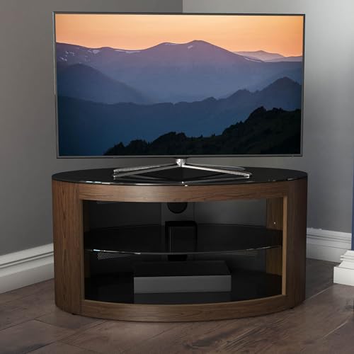 AVF Oval Wood TV Stand - Buckingham Affinity 800mm Wide Floorstand Unit, Upto 40", Walnut With Black Glass, Open Storage
