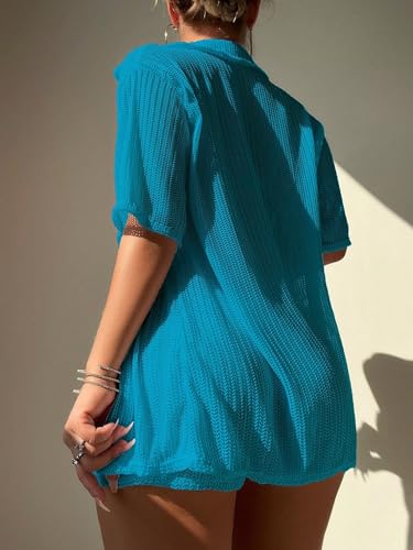 Milumia Women's 2 Piece Cover Ups Set Short Sleeve Open Front Kimono Swimsuit Coverup with Shorts2