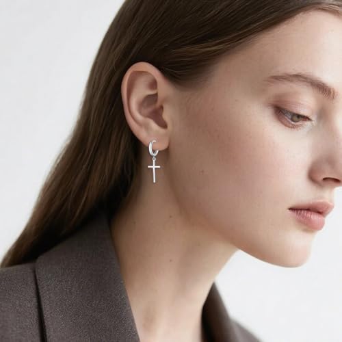 SLUYNZ 925 Sterling Silver Cross Hoop Earrings for Women Teens Cross Huggie Hoop Earrings Dangle3