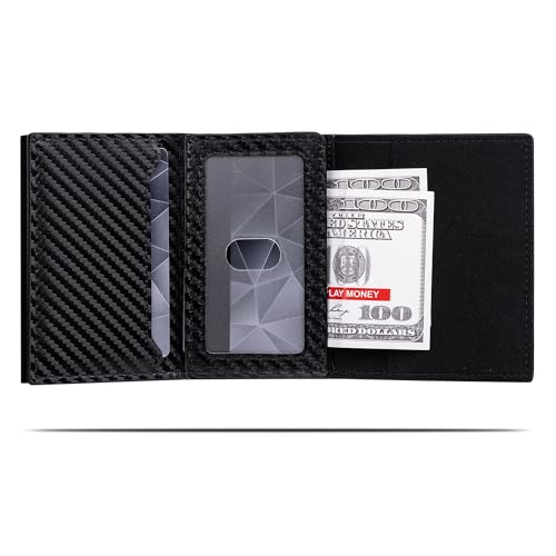 Image of Conceal Plus RFID Wallet for Men with Apple Find My Tracker, Black Carbon | Slim Wallet for Men Stores up to 10 Cards, Wallet Tracker with Cash & ID - Carbon Fiber Design for Organized Daily Essentials