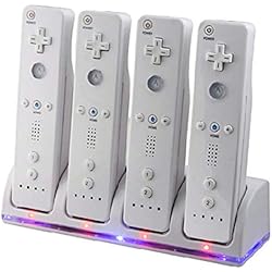 Cargador Baterias Wii Nicoone Estación de Carga para Controlador de Wii 4 en 1, Base de Cargador de Controlador, estación de Carga con 4 Baterias Recargables e Indicadores LED para el Controlador Wii