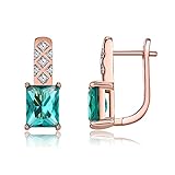 Pendientes de aro de Oro Rosa de 9k para Mujeres, rombo con apatita Rectangular Verde y aretes de Diamantes de Laboratorio para Mujeres Oro Rosa