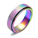 LAOYOU Rainbow Spinner Ring for Women - Fashion 6MM Stainless Steel Anxiety Rings Women's Spinning Spiny Ring Band Ladies Fidget Stress Relief Sensory Figit Spin Figet Jewelry Gift Size 10