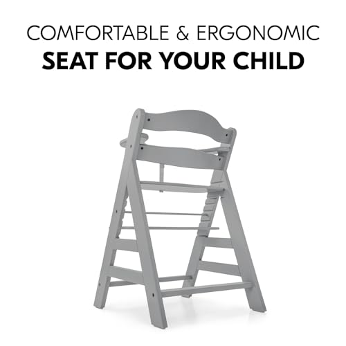 Image of hauck Alpha+ Grow Along Seat Solid Beechwood Booster Chair with Adjustable Seat, 5 Point Safety Harness, & Bumper Bar for Infants & Toddlers, Grey