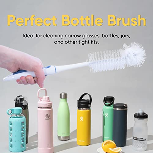 Image of Superio Bottle Brush Scrubber Long, Blue and White Baby Bottle Brush with Rubber Grip Handle