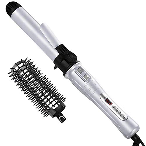 MaikcQ Rotating Curling Iron 1.25 Inches Dual Voltage Tourmaline Ceramic Hair Curler with Anti-Scald Hot Brush Adjustable Temp 176°F to 410°F（80°C to 210°C） for All Hair Types