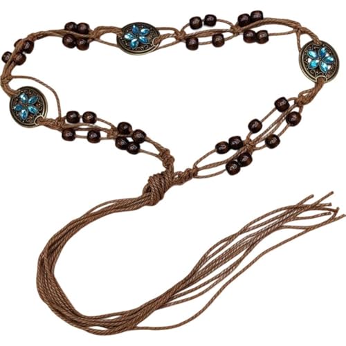 Woven Waist Belt, Women's Style Braid Waistband with Butterfly Vintage Tassels Waist Accessories for Dress Braided Dress Belt