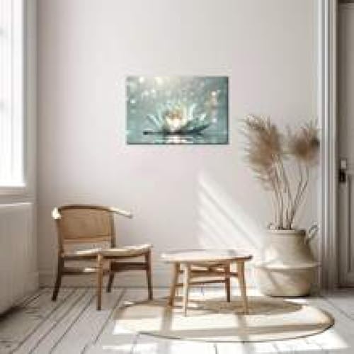 Fleur de lotus fleurissant tableau zen bleu sarcelle pour s'apaiser