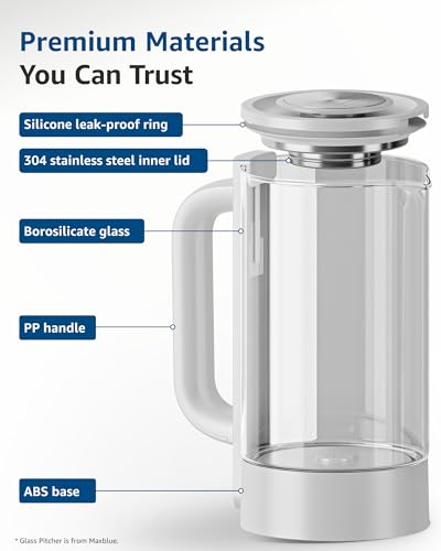 Image of Maxblue GPWD-W Glass Water Pitcher Compatible with Waterdrop M6SL & C2SL Countertop Reverse Osmosis System, White