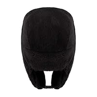 FakeFace Herren Damen Fliegermütze Warm Trappermütze Trapper Hut Wintermütze mit Ohrenklappen Winddicht Russische Mütze Fellmütze Skimütze Dicker Fleece Bombermütze Skimütze (Kunstpelz-Schwarz) – Ansicht 2