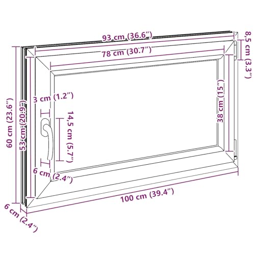Fenêtre de sous-sol isolante en PVC anthracite 100x60 cm avec double vitrage insonorisé