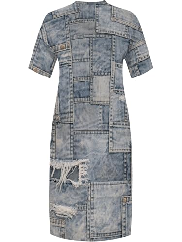 Image of SUZONANA Plus Size Dresses for Women Casual Denim Print V Neck Short Sleeve Maxi Dress Trendy Jean Ripped Streetwear Long Curvy Fashion Party Sundress