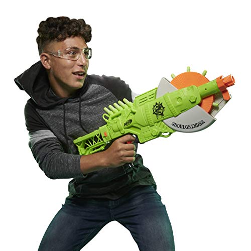NERF Zombie Strike Ghoulgrinder Blaster -- Rotating 10-Dart Wheel, 10 Official Zombie Strike Elite Darts -- for Kids, Teens, Adults