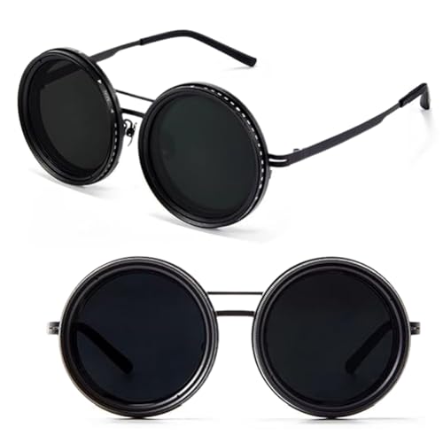 Peelanmall Sonnenbrille Herren Polarisierende Rund Einstellbare mit ND9 Stufenlos Verstellbaren Gläsern für Herren UV-Sonnenbrille Schutz Vintage Schwarz Fahrerbrille Peelanmall Sonnenbrille Herren Polarisierende Rund Einstellbare mit ND9 Stufenlos Verstellbaren Gläsern für Herren UV-Sonnenbrille Schutz Vintage Schwarz Fahrerbrille