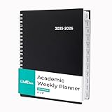 WallDeca Academic Planner 2025-2026, Daily, Weekly & Monthly Planner, July 2025 - June 2026, Student Notes Pages, Twin-Wire Binding Day and Weekly Agenda for School & Work (20 x 15 cm, Black)
