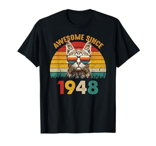 77th Birthday Gift Vintage Cat Lover Awesome Since 1948 Maglietta