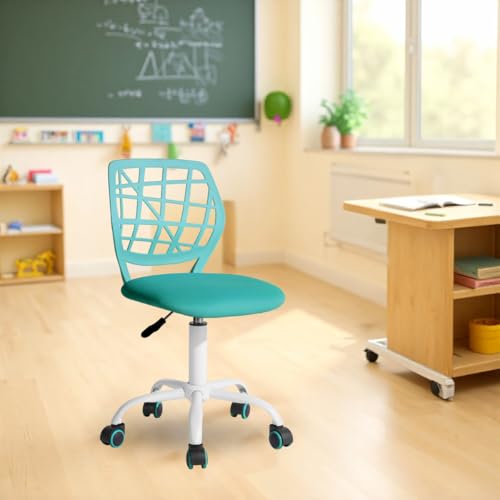 FurnitureR Kompakter Klassenstuhl, ergonomischer Sitz für Schule, Rückenlehne aus atmungsaktivem Netzgewebe, höhenverstellbar, vielseitiger Stuhl für Lehrer, leicht zu bewegen, 360 °, Türkis