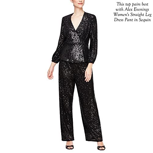 Alex Evenings Womens Sequin Blouse Dress Shirt, Black Sequin V-Neck, Large Us #TOP2