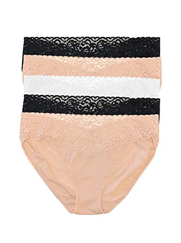 Image of Felina Stretchy Lace Trimmed Bikini Underwear - Sexy Underwear for Women, Bikini Panties, Seamless Panties (5-Pack)