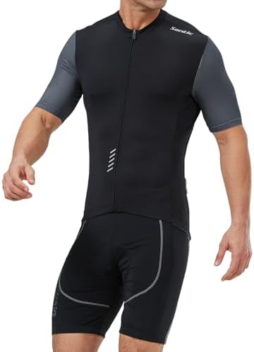 Santic Cycling Jersey Men's Short Sleeve Tops Road Bike Mountain Bike Shirts Bicycle Jacket with Pockets Black Large — view 7