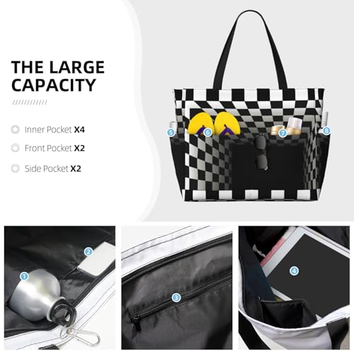 3d Black And White Checkerboard Tunnel Print Beach Pool Bags Tote For Women Ladies Large Gym Tote Carry On Bag For Weekender Travel Waterproof3