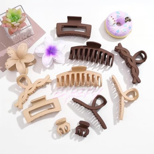 Image of Bakefy- 6 pcs Flower Hair Clips - Hawaiian Plumeria Hair Clips, Tropical Floral Hair Accessories, Large Claw Clamp for Thick Hair,Mini Small Bangs Cute Matte Combo Boho Hair Barrettes & Slides, Summer Beachy claw for Women (Mini /Small /Big /Large)