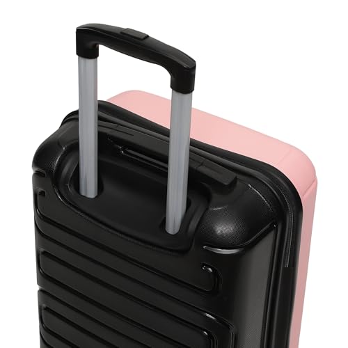 Image of Yayavar Tokyo Textured ABS Hard-Sided Suitcase Bag - 35L| Dual Color Trolley with 4 Spinner Wheels, Number Lock, Water Resistant | Luggage Bag for Travel (Pink & Black, 56cm, Small)