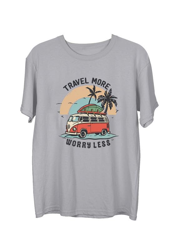 Image of Wear Your Opinion Men's Premium Cotton Printed Round Neck T-Shirt (Design: Travel More Worry Less)
