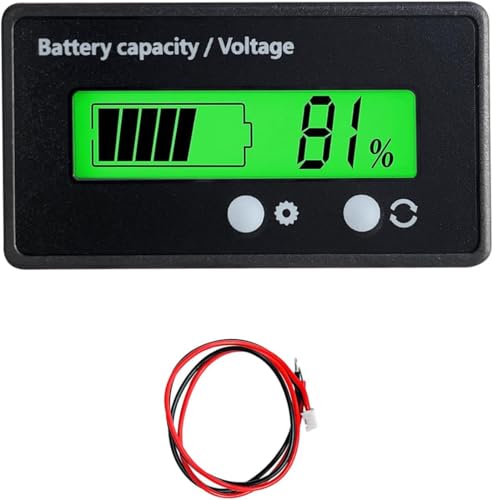 8-70V LCD Battery Capacity Indicator Voltmeter Display Meter for Lead Acid and Lithium Batteries with Green Backlight Digital Gauge for RV Marine Car Solar Systems