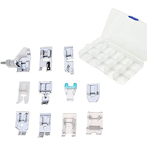 JZK 11 Stück Nähmaschine Haushaltszubehör-Set mit Aufbewahrungsbox, Nähfuß Ersatzteil-Kit für Nähmaschine Sänger Bruder Janome Toyota Elna AEG Cover